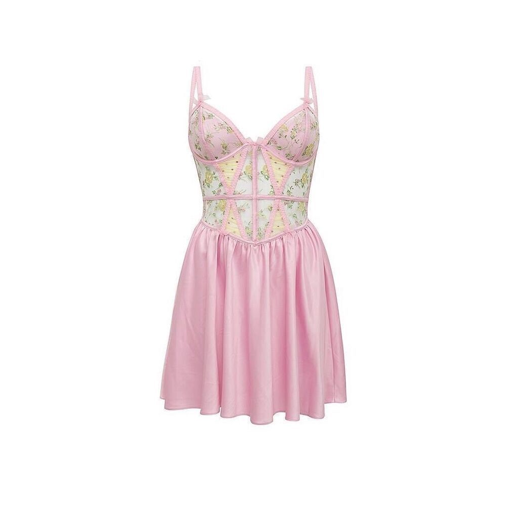 For Love & Lemons Pink Floral Corset Slip Mini Dress Lingerie Sz XXS - Picture 10 of 10
